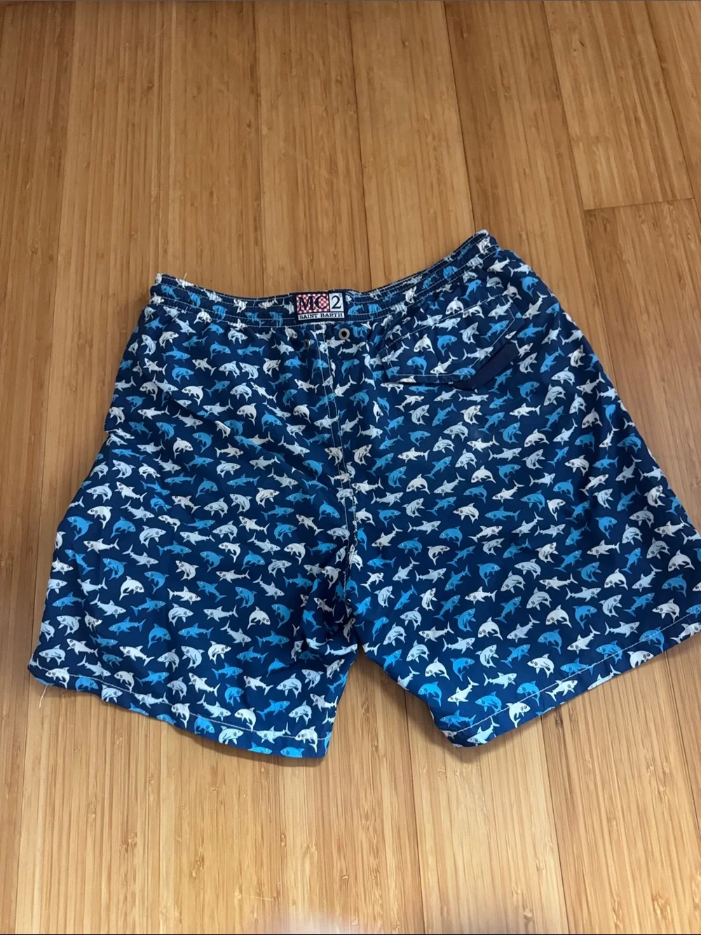 MC2 Saint Barth Blue Shark-Print Kids Swim Trunks